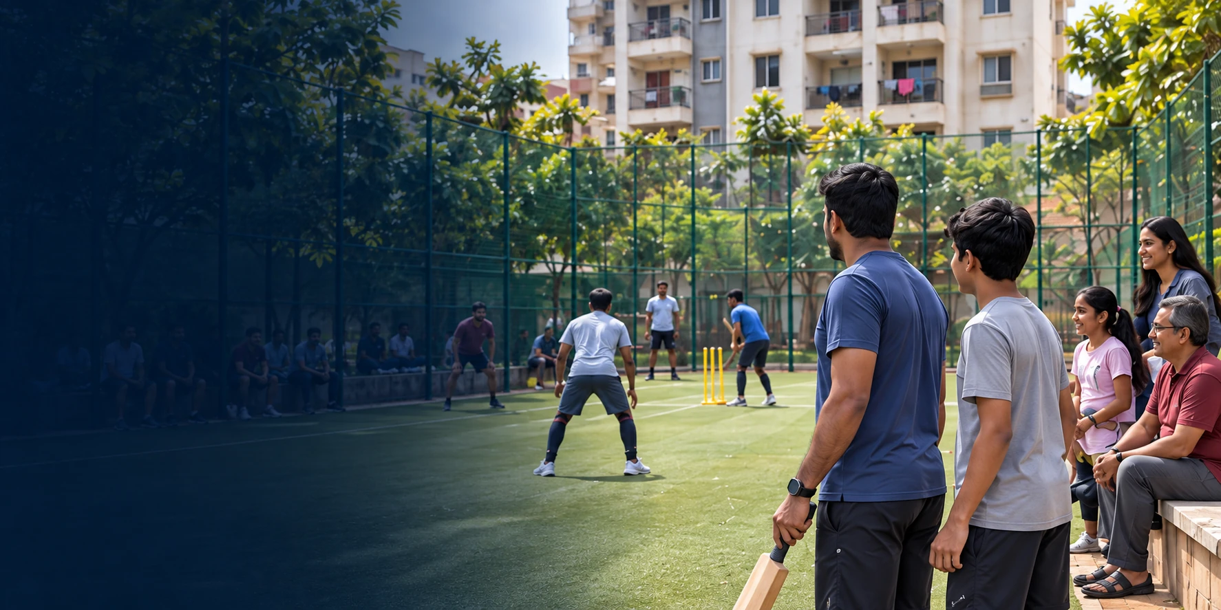 Illustrative apartment cricket scene
