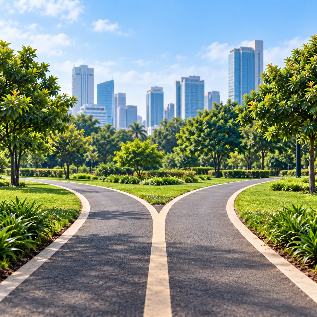 Local cricket paths through a green city park