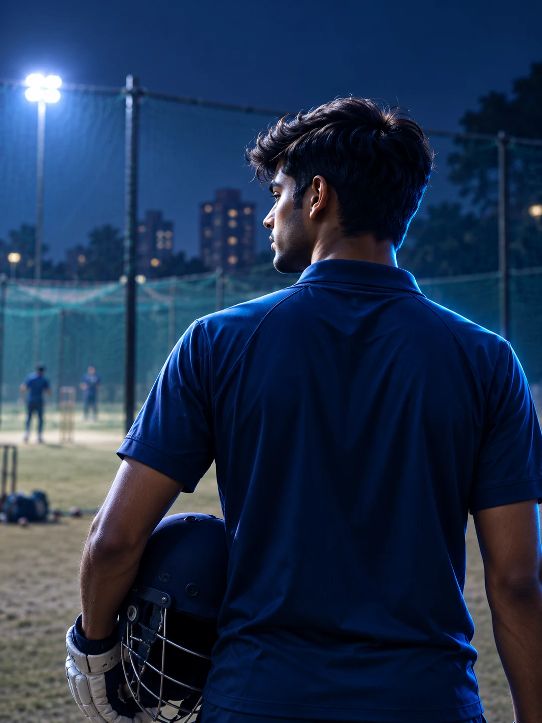 Illustrative cricketer considering his performance
