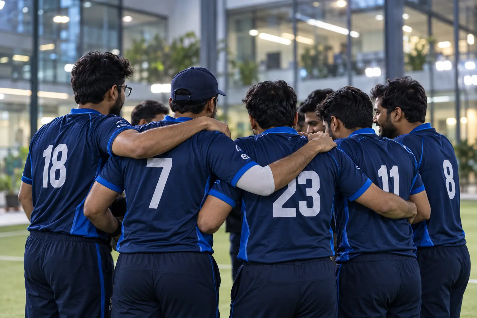 Corporate team together after a match