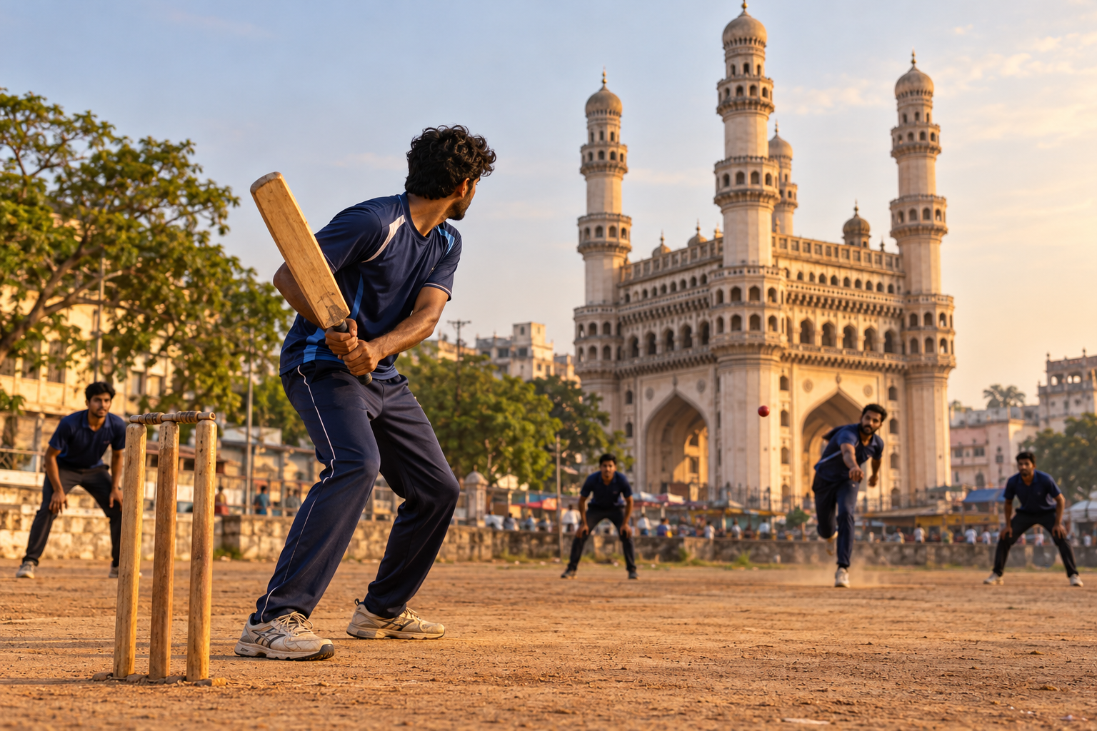 Illustration of local cricket in Hyderabad