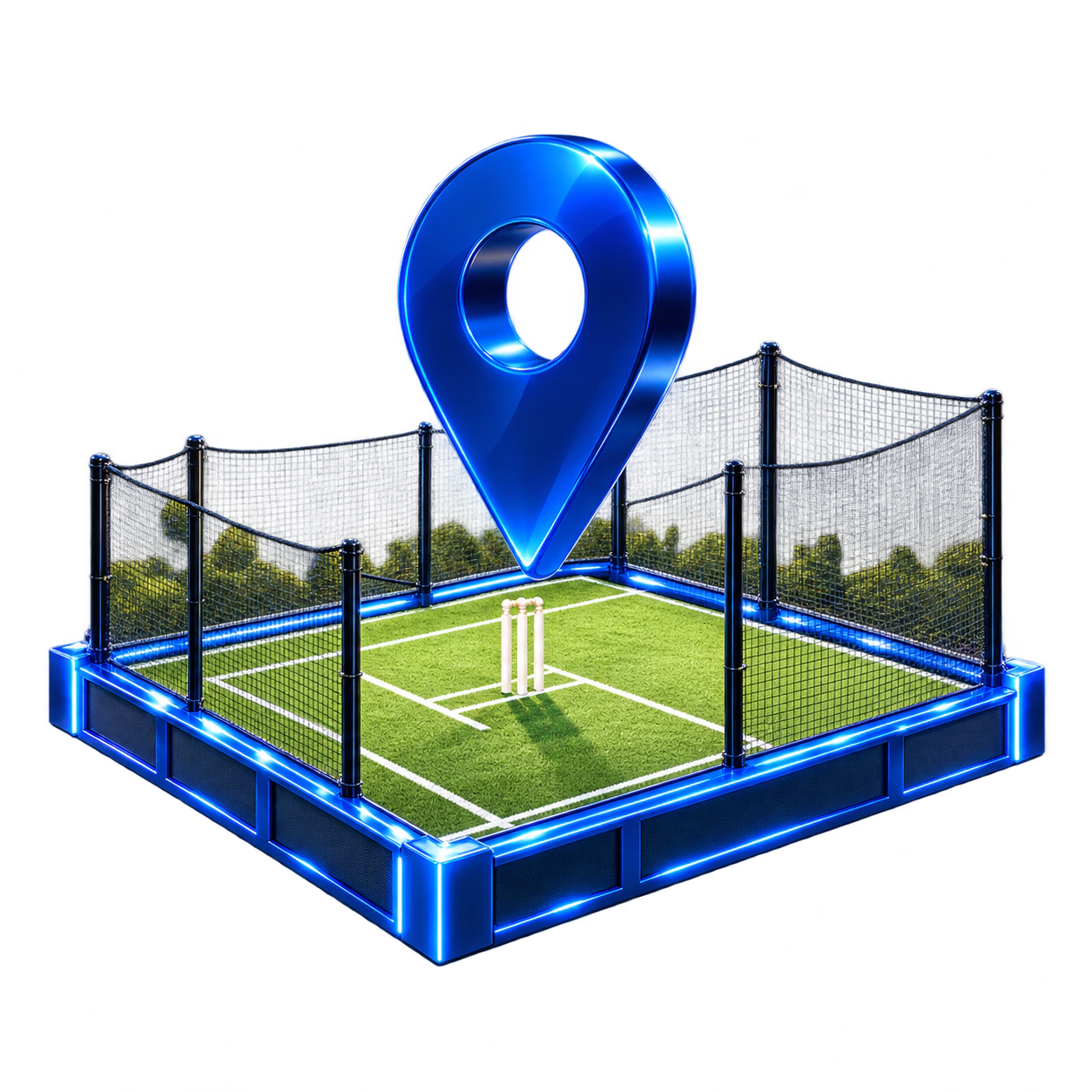 Ground location pin above a cricket pitch